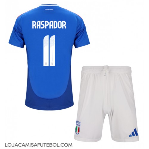 Camisa de Futebol Itália Giacomo Raspadori #11 Equipamento Principal Infantil Europeu 2024 Manga Curta (+ Calças curtas)